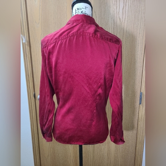 Gerard Darel Red Burgundy Elegant Silk Button Up Shirt - Picture 3 of 5
